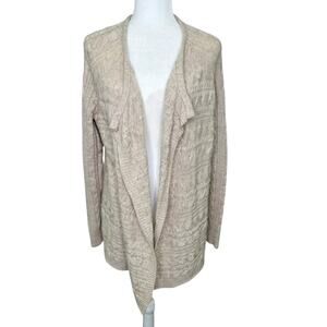 Athleta 100% Merino Wool Cable Knit Waterfall Cardigan Sweater in Oatmeal LG